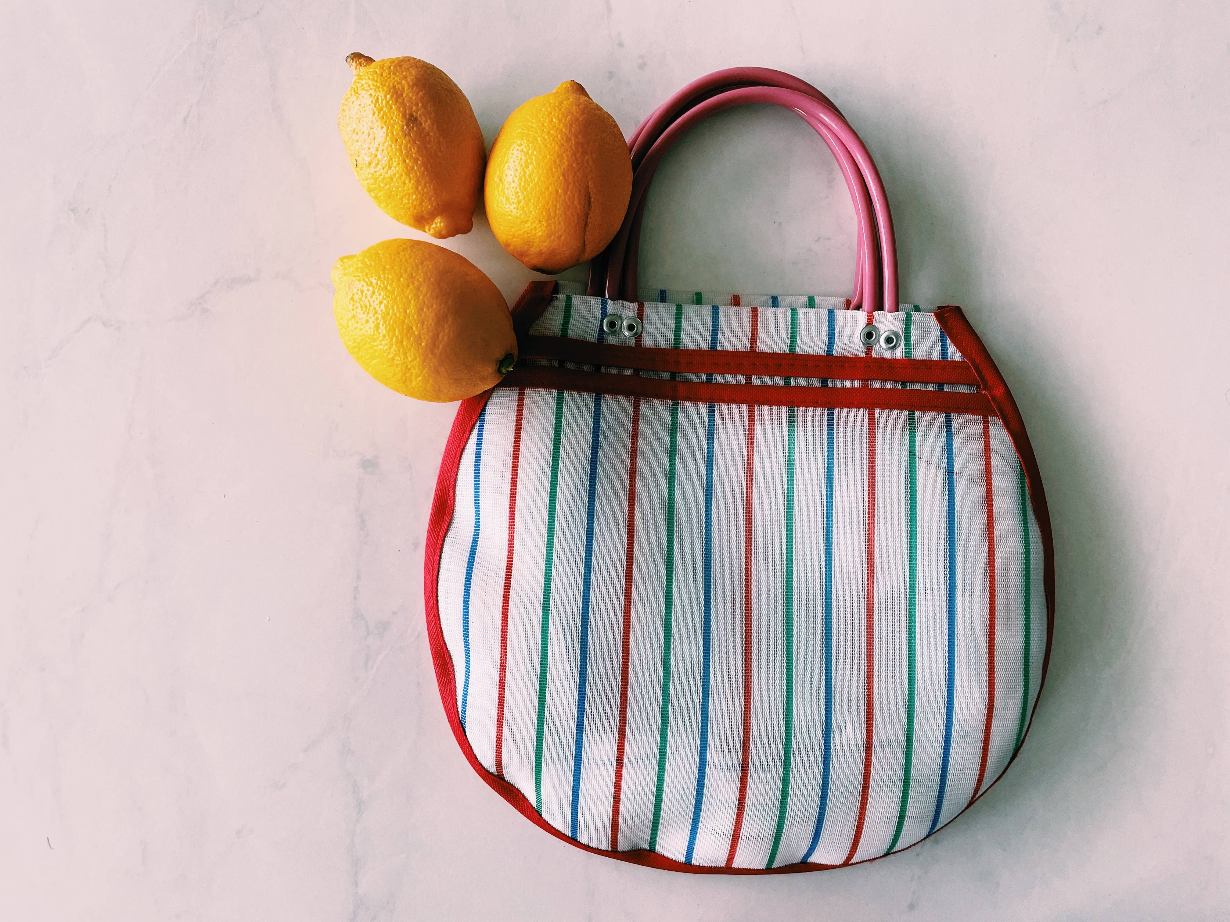 Pura Vida - Wholesale Tote Bag - Women's - Small Circular Mexican Plastic Tote 11x 11 in Market Bag8