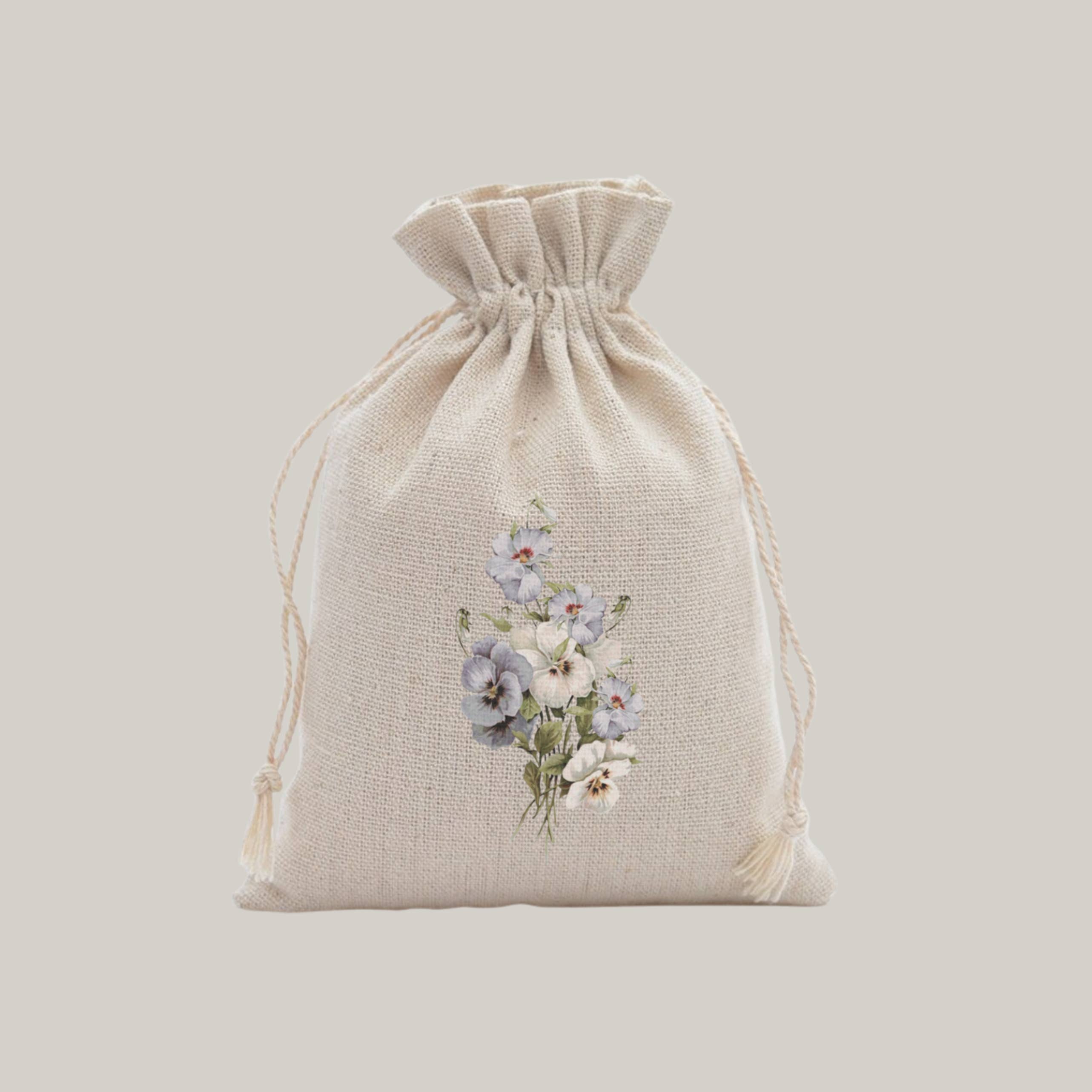 De Papierboetiek - Wholesale Gift Bag - Cotton bag with print | violets (size XS)
