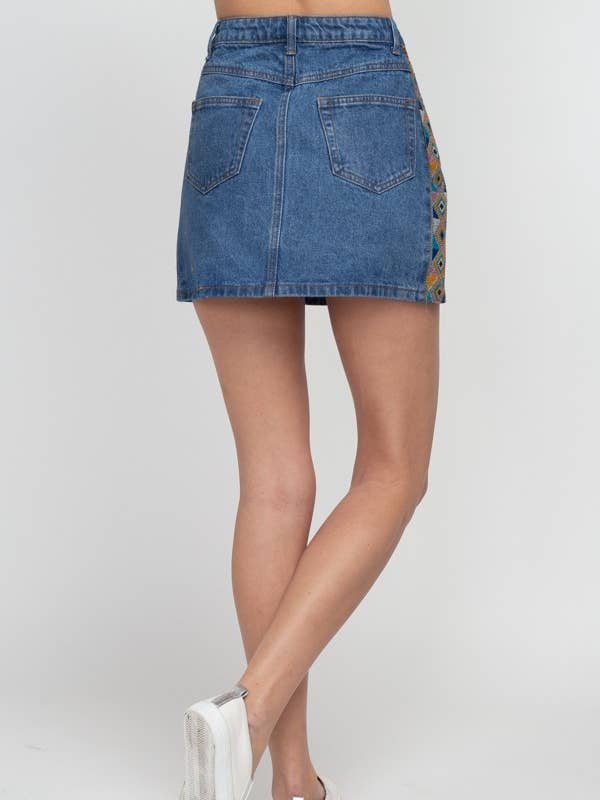 GEOMETRIC SIDE TAPE DENIM SKIRT S7422 for wholesale on Faire4