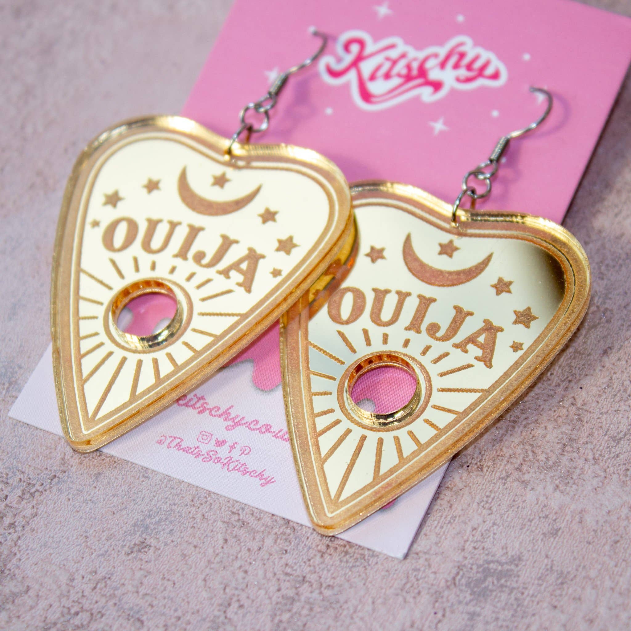 Kitschy - Wholesale Dangle Earrings - Ouija Planchette Earrings Laser Cut Acrylic4