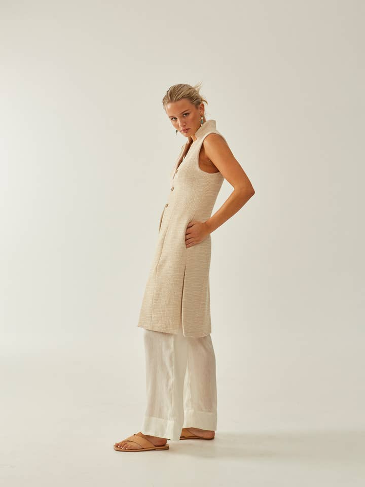 Chaleco largo y reluciente mezcla de lino y algodón para venta al por mayor de ANTHERIS