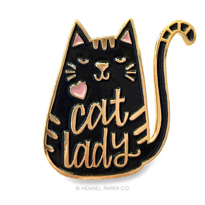 Enamel Pin - Cat Lady (black) for wholesale by Hennel Paper Co.