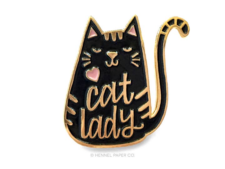 Enamel Pin - Cat Lady (black) for wholesale by Hennel Paper Co.