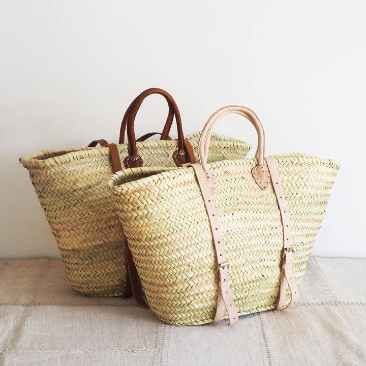 Basket Market Backpack with Leather Straps - Straw tote Bag for wholesale by Mikwi
