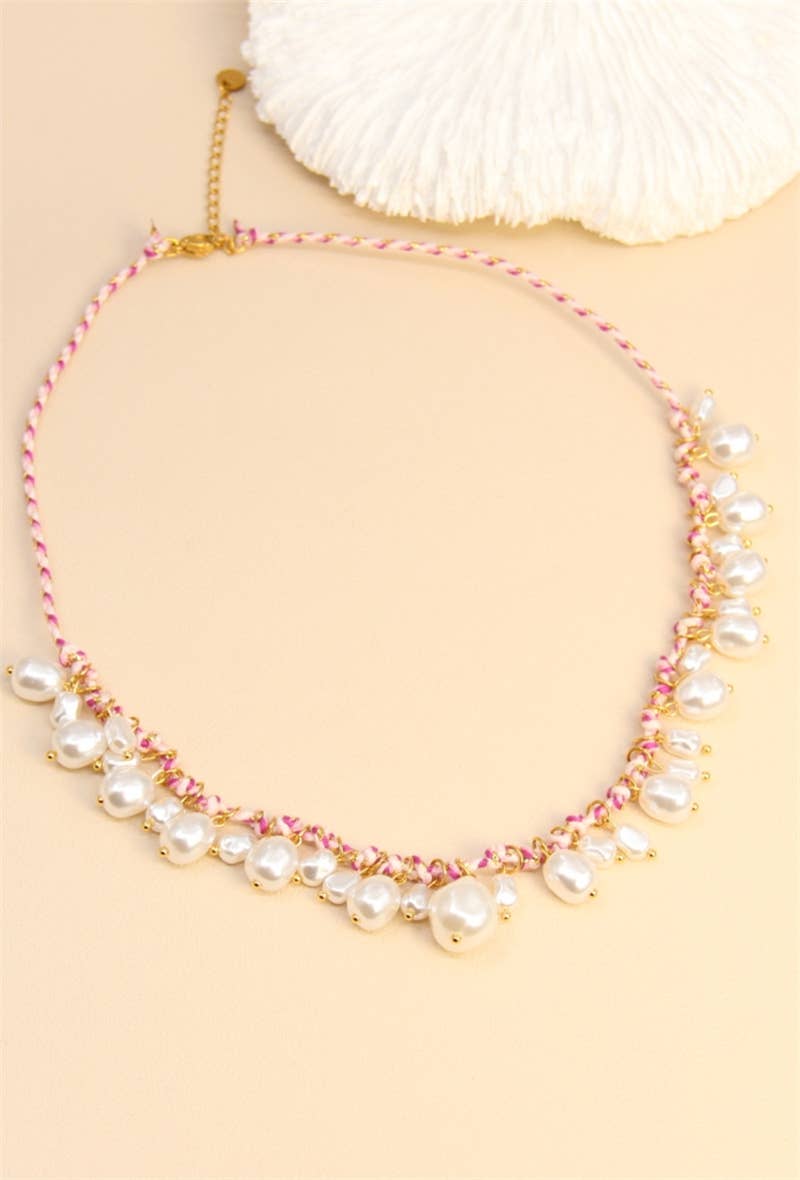 BELLISSIMA BIJOUX - Wholesale Beaded/Pearl Necklace - Elegant Braided Stainless Steel Pearl Necklace9