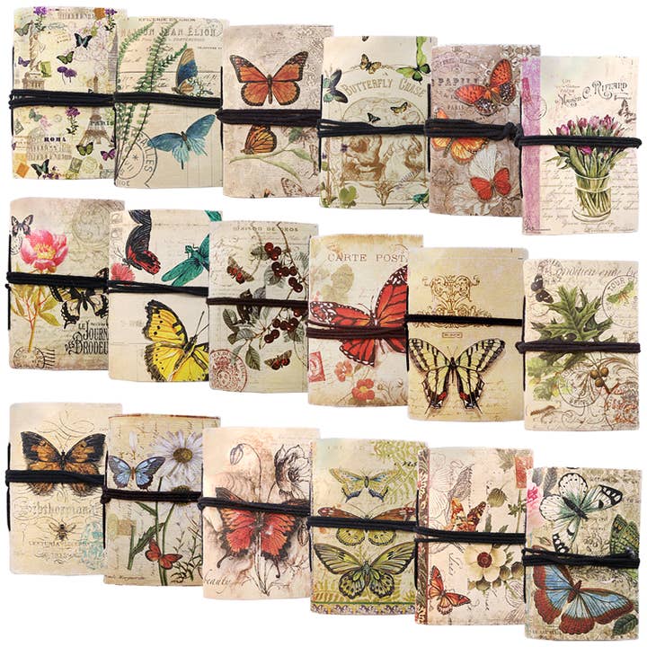 World Buyers - Wholesale Journal/Diary - Vintage Butterfly Mini Tie Journals Asst 18Pc Set - ASE149