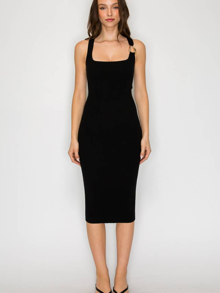 Square Neck Hardware Strap Midi Dress for wholesale by Nabae Clothing