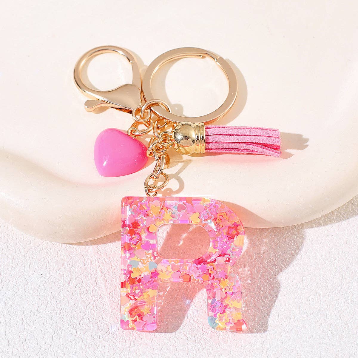 Mio Queena - Wholesale Keychain - Women's - Pink Sequin Star Resin Initials Charm Keychain Bag Ornaments15
