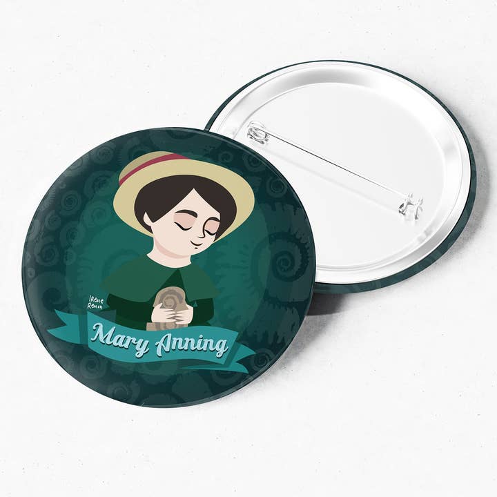 Forskare gåva Mary Anning, Kvinnor i vetenskap, Pinback-knapp för wholesale av Irene Renon illustrations