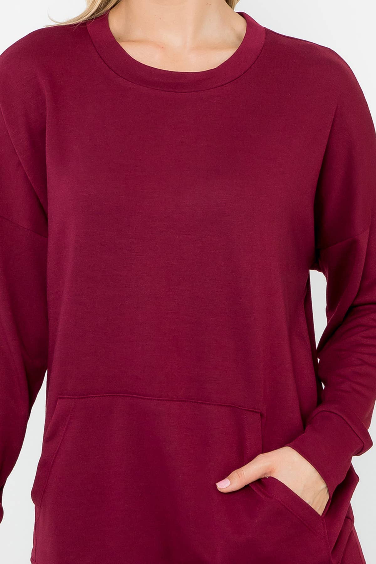 You & Me - Wholesale Tuniek - Dames - YMT20011V-BADSTOF TOP MET LANGE MOUWEN EN KANGOEROEZAK21