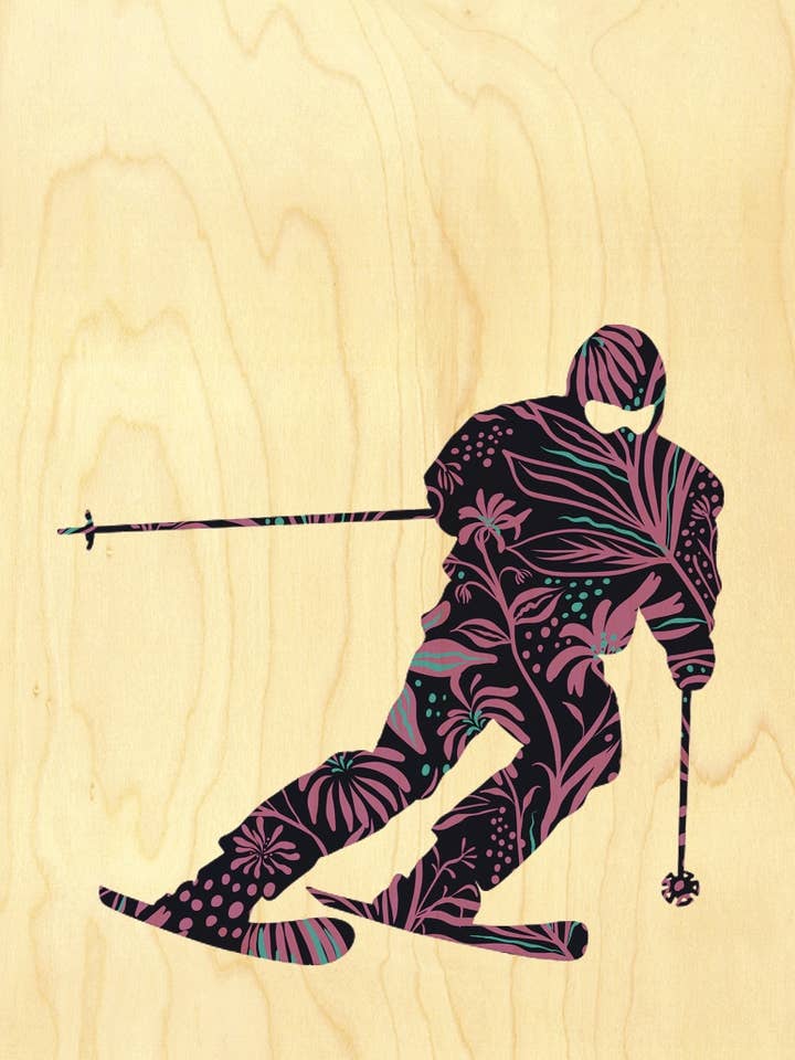 HOUTEN ANSICHTKAART SKI SILHOUET CARVING voor wholesale door Hironwoods