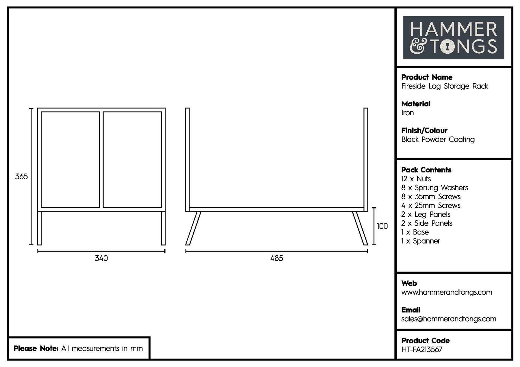 Rinkit Ltd - Wholesale Fireplace Screen - Black Fireside Log Storage Rack - By Hammer & Tongs3