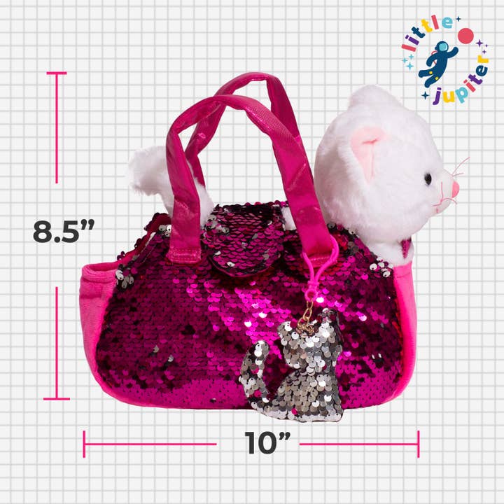 AYK Brand - Vendita all'ingrosso Peluche - Bambini e neonati - Set di peluche per animali domestici Little Jupiter con borsa, gatto bianco con sacchetto rosa acceso