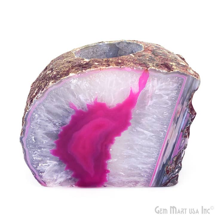 Naturlig rosa agat ljushållare, klustervärmeljushållare för wholesale av GemMartUSA