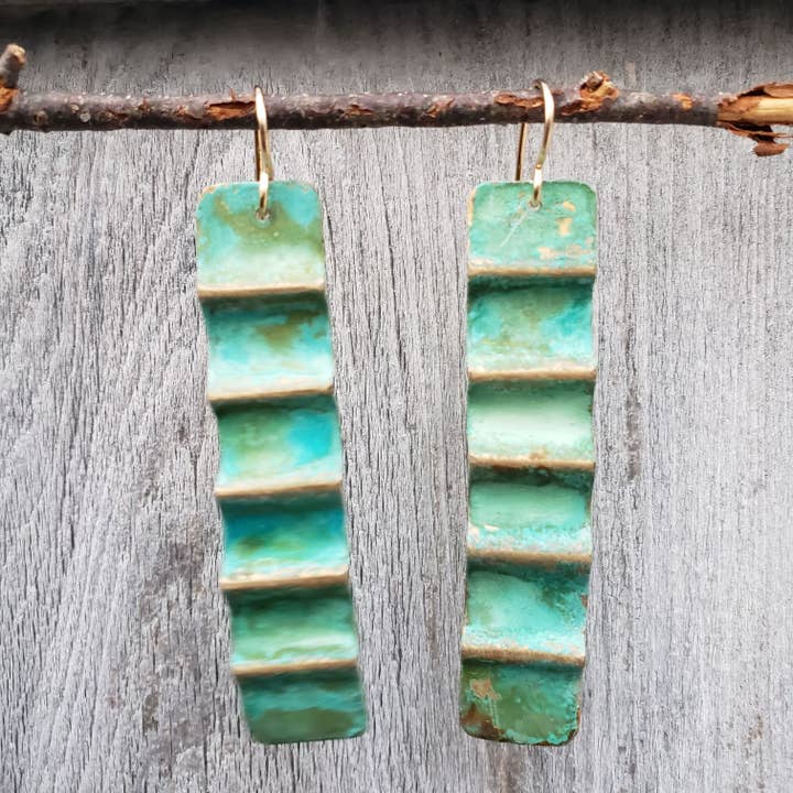 Scalloped Ocean Green Patina Earring for wholesale by Crystal Borealis Studio
