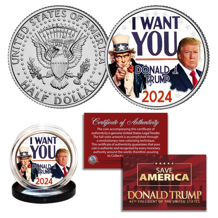 Donald Trump * I Want You * Pièce d'un demi-dollar John F. Kennedy de style campagne vintage - Expédition rapide et gratuite aux États-Unis ! pour la vente par The Merrick Mint