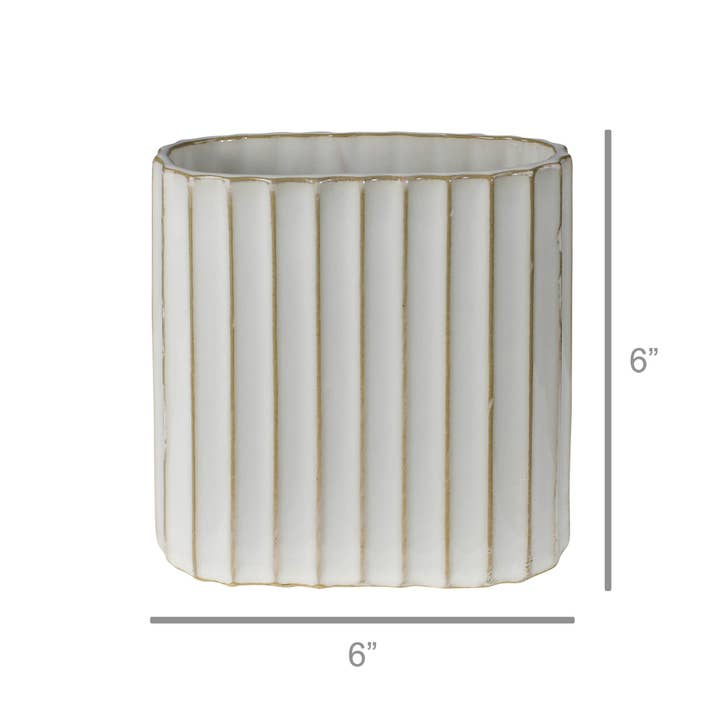 White Caro Ribbed Vase, Ceramic - Sm for wholesale on Faire
