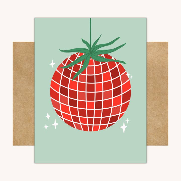 Carte Tomato Disco Ball — Jolie papeterie Disco Ball pour la vente par Kelly Scott Design Co