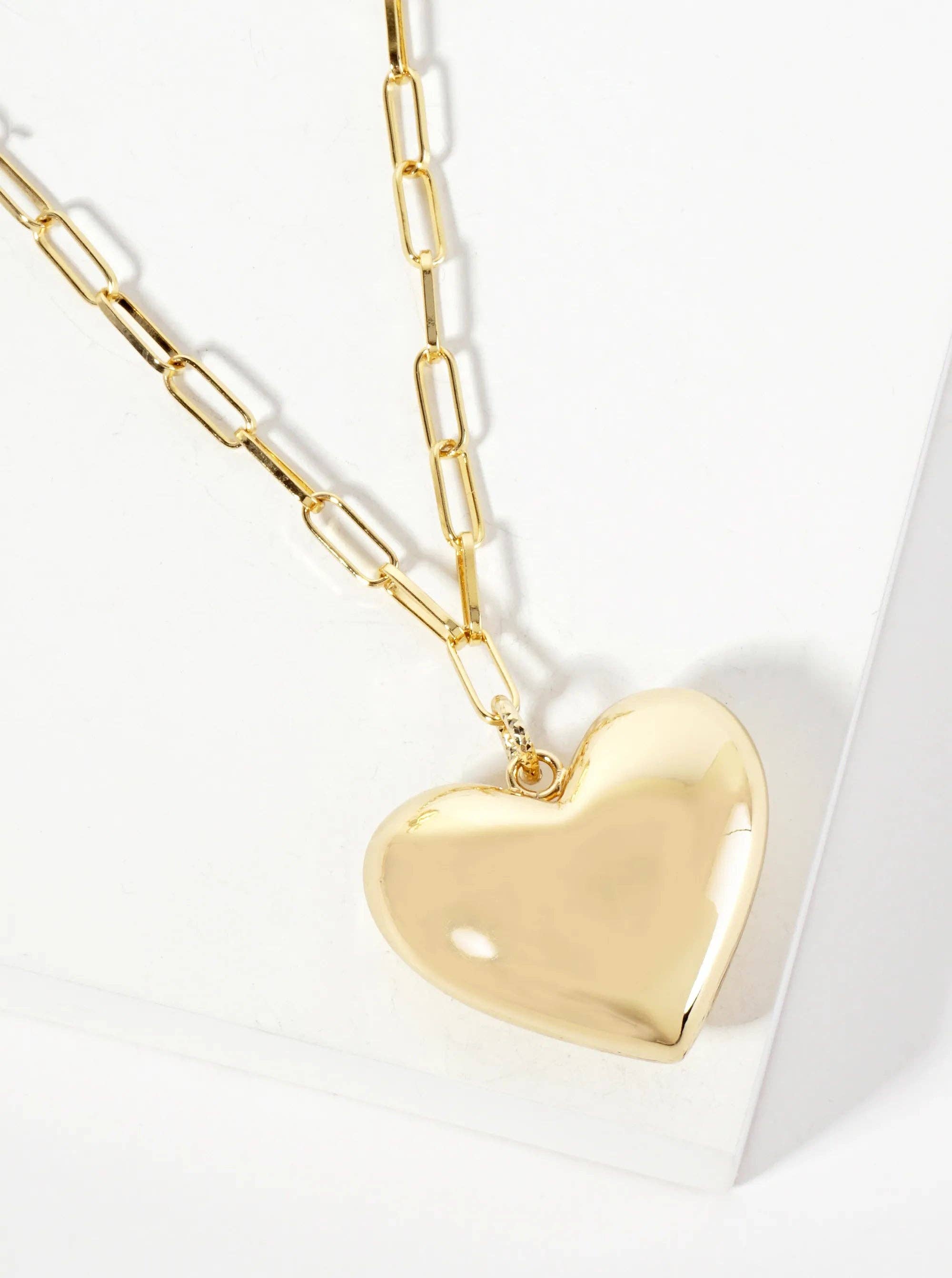Wild Honey - Wholesale Pendant/Charm Necklace - 18K-Gold-Dipped 32mm Hollow Puffy Heart Pendant 18-inch Necklace