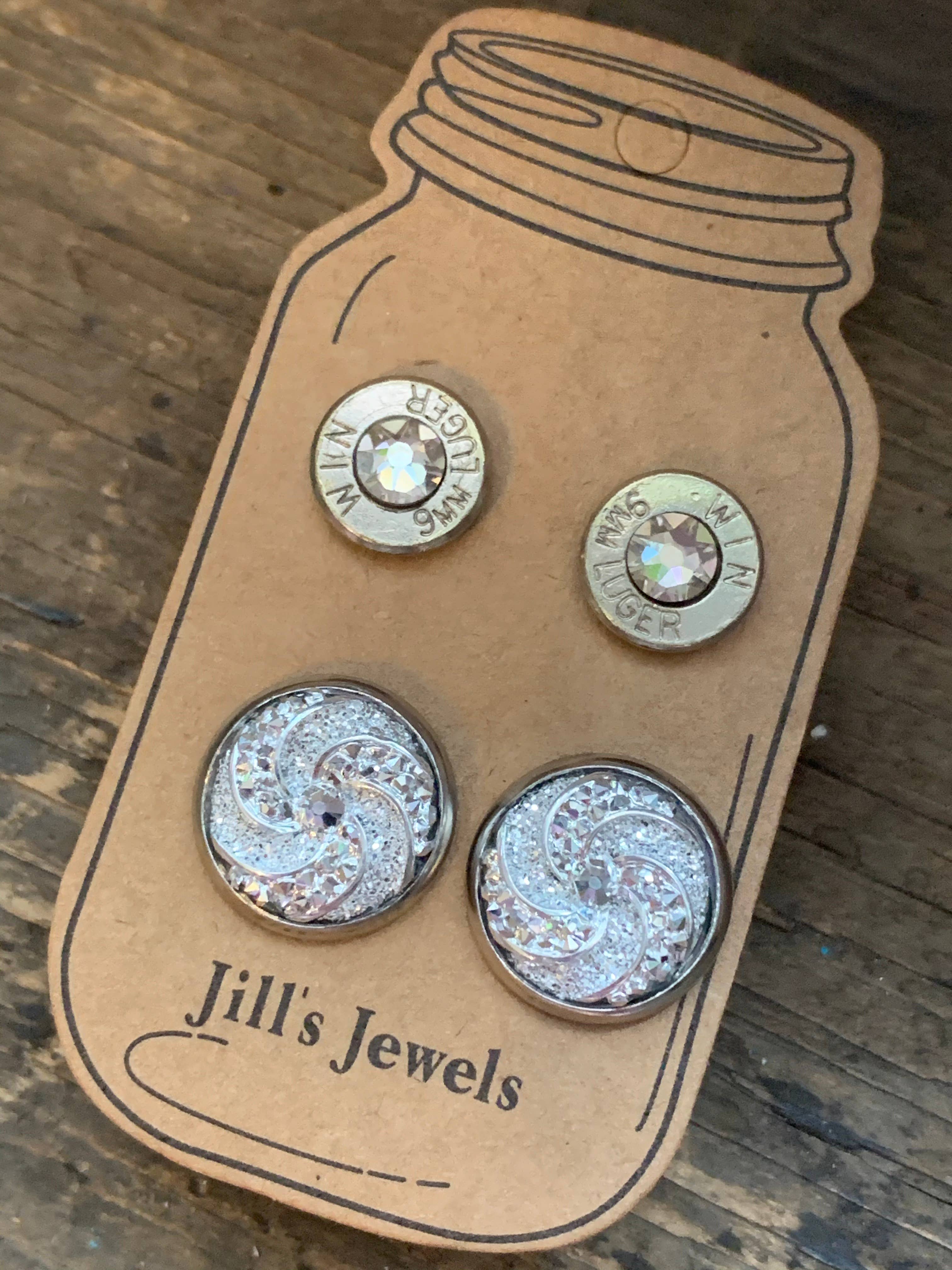 Jill's Jewels - Wholesale Jewelry Set - Silver Druzy Swirl 9mml Bullet Earring Set2