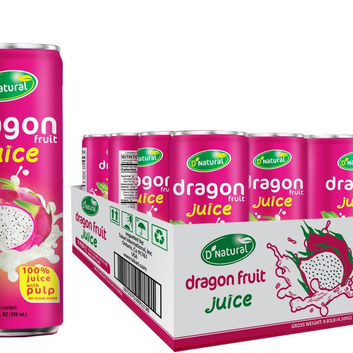 D'Natural- 100% Dragon Fruit Juice W/ Pulp (12 Cans X 10.8 oz) for wholesale by Takari International, Inc.