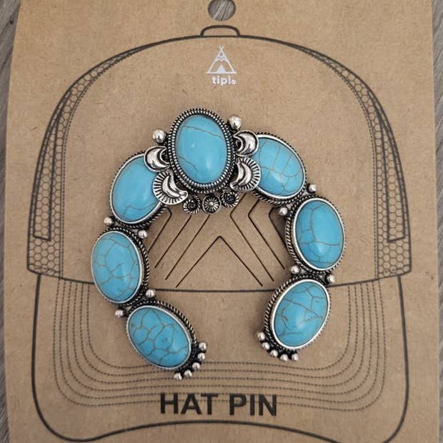 SB Western Turquoise Squash Blossom Trucker Hat Pin for wholesale on Faire