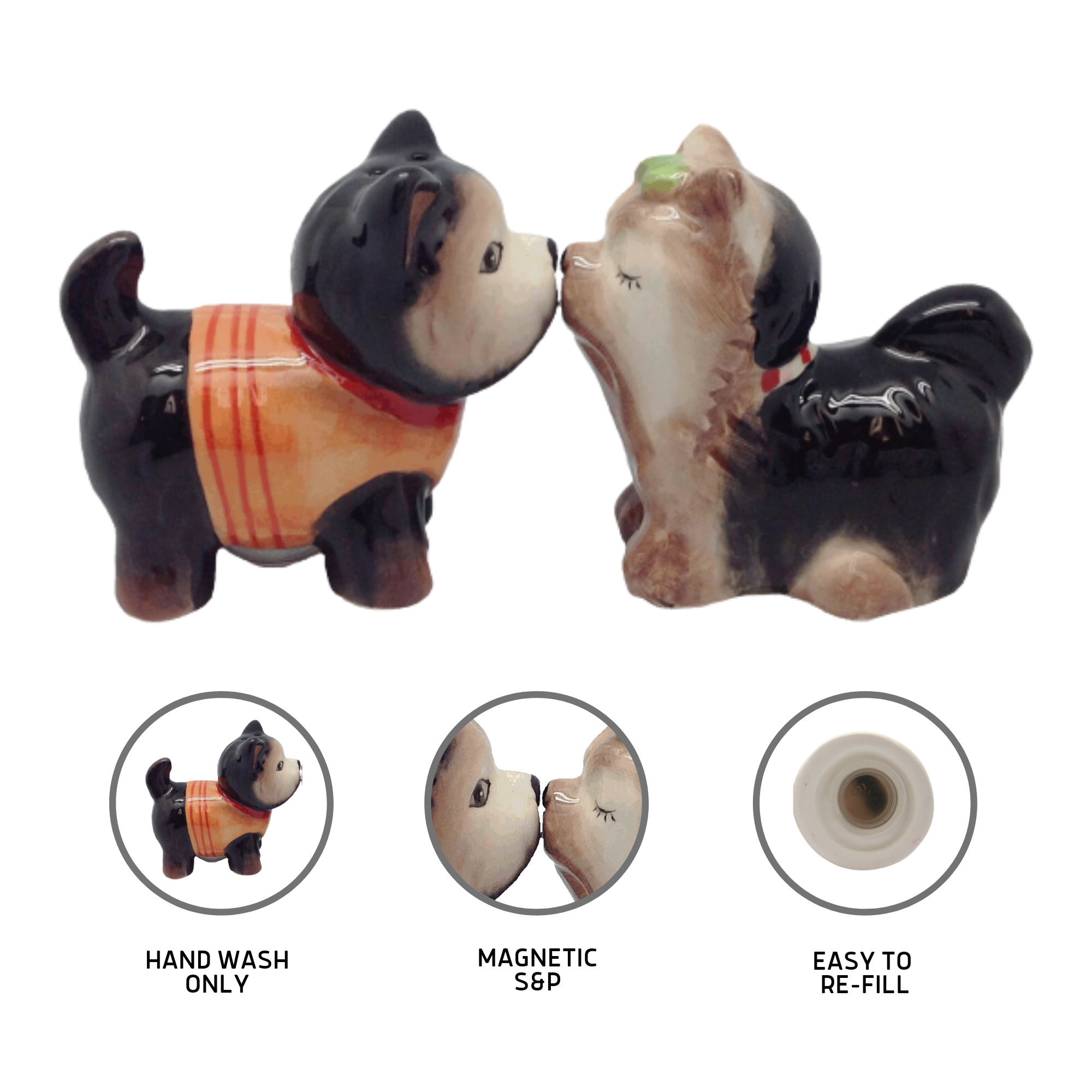 European Heritage Gifts - Wholesale Salt & Pepper Shaker Set - Ceramic Salt & Pepper sets Magnetic Dogs3