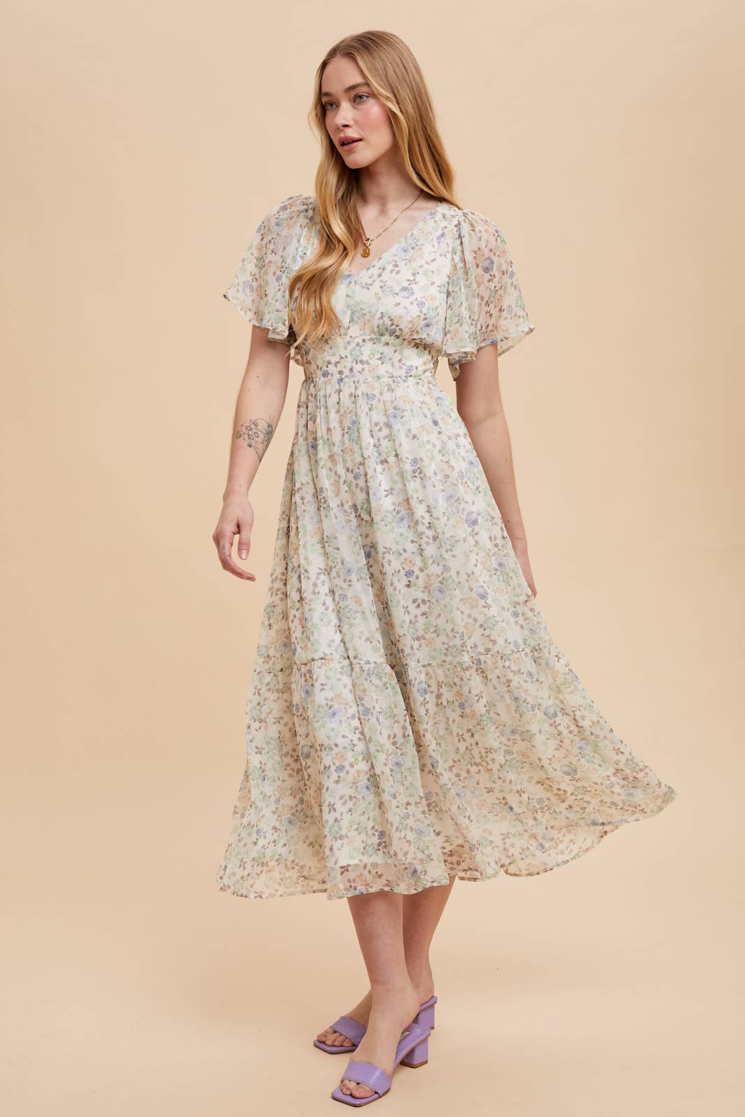 In Loom - Wholesale Dress - Women's - FLORAL FLUTTER SLEEVE MAXI DRESS1