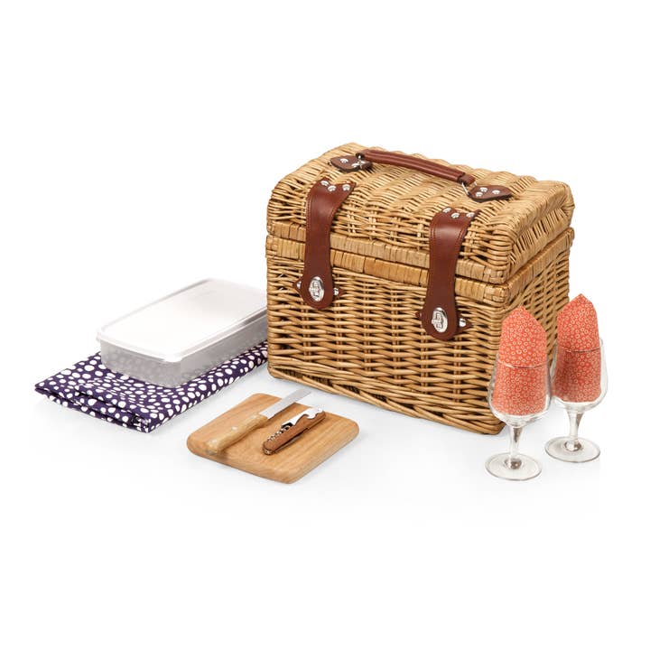 Adeline Collection Deep Purple with Coral Pattern Napa Wine & Cheese Picnic Basket for wholesale on Faire5