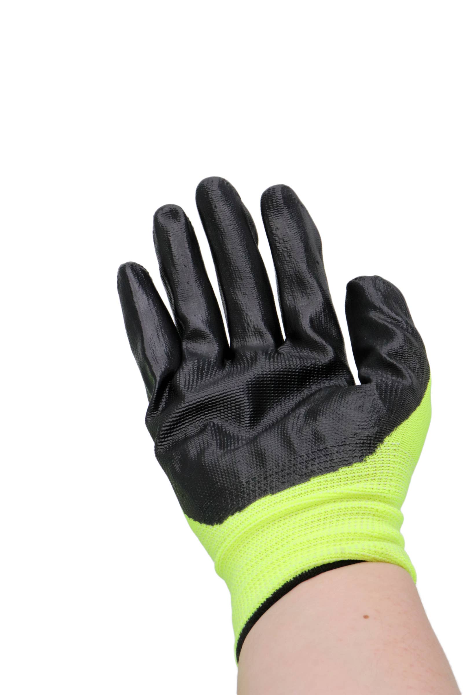 Neon Yellow Black Men's Polyurethane Dip-Coated Nitrile Work Gloves for wholesale on Faire4