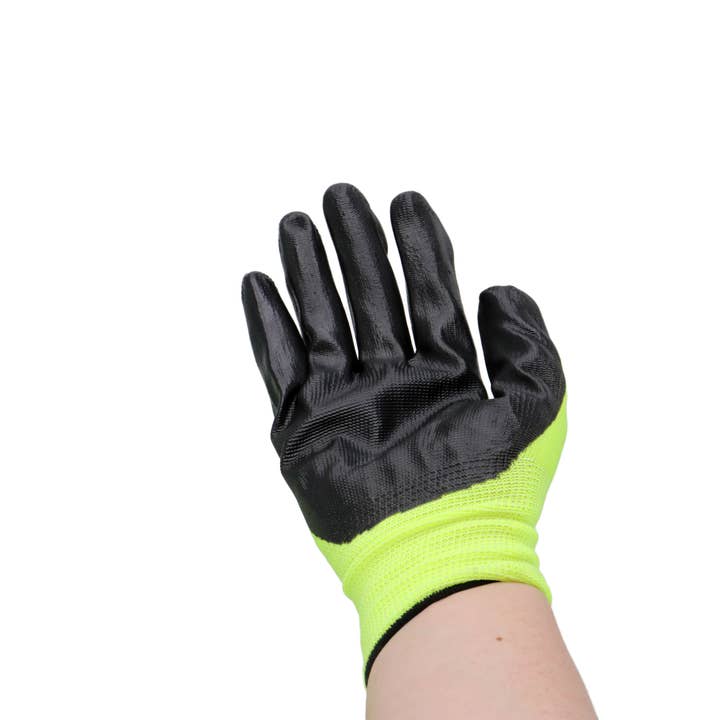 Neon Yellow Black Men's Polyurethane Dip-Coated Nitrile Work Gloves for wholesale on Faire4