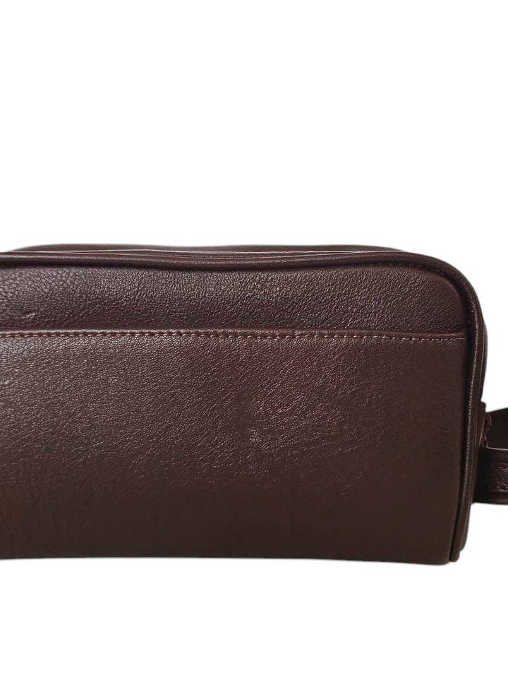 The Executive Double Zip Toiletry Bag - Dark Brown for wholesale by MBH Leather