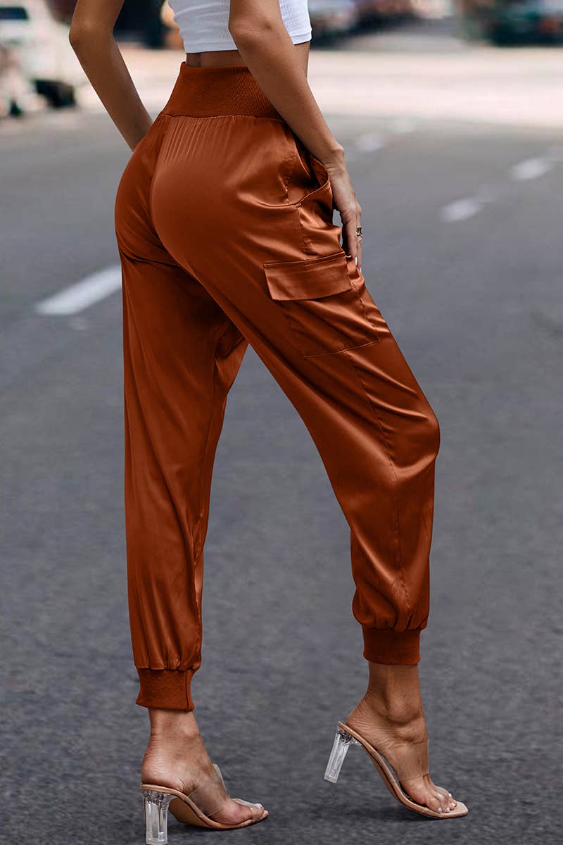 Elings - Wholesale Pants - Women's - High Waist Long Pant Trousers With Pocket Satin Jogger Pants4