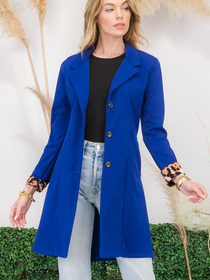 CT43788 -BLAZER LUNGO CON DETTAGLIO LEOPARDATO -MISSY per la vendita all'ingrosso da parte di Celeste Clothing