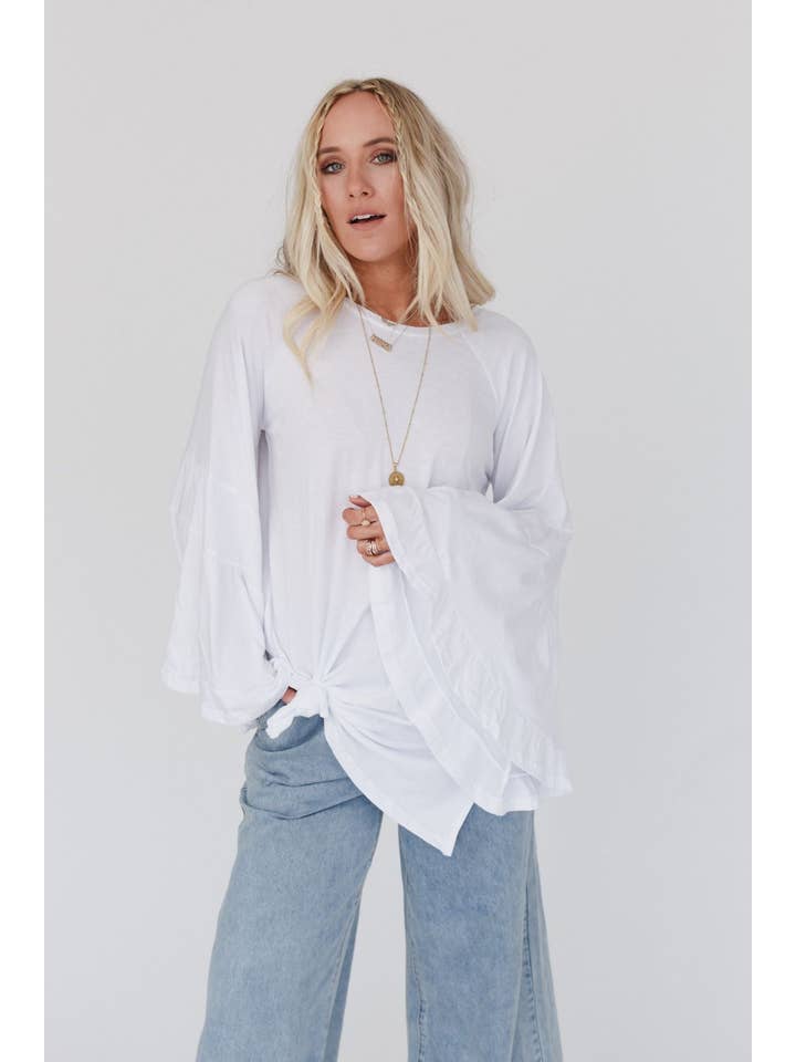 Three Bird Nest - Wholesale Tunic - Women's - Bell Sleeve Baseball Tee - White4