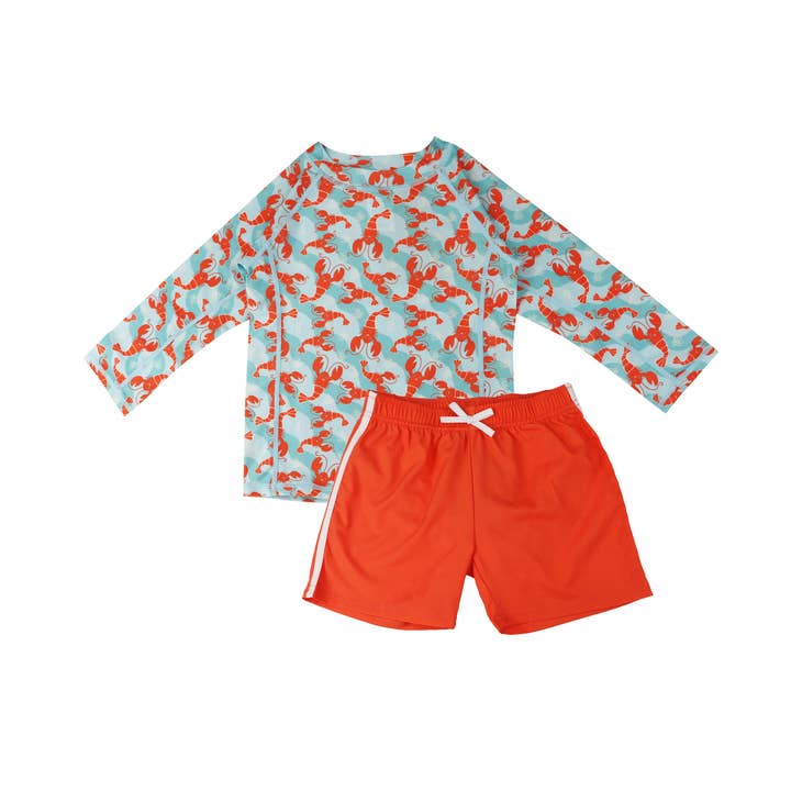 SS26 | Boys Swim Top & Swim Shorts Set - Logan Lobster for wholesale by ZOOCCHINI