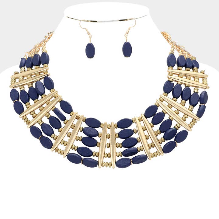 Collier Statement Ovale en Bois avec Perles pour la vente par Sensibling Corp.
