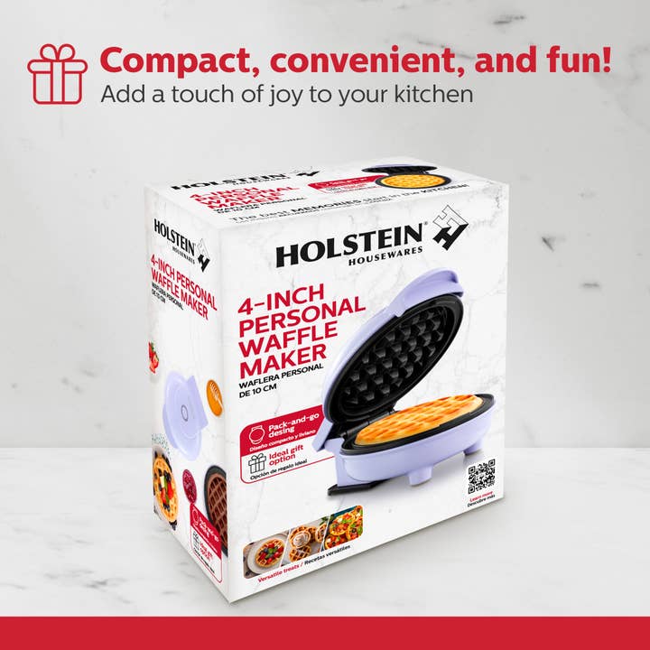 Holstein Housewares - Wholesale Kitchen Appliance - Personal Waffle Maker - 4 inch Mini - Assorted Colors 24