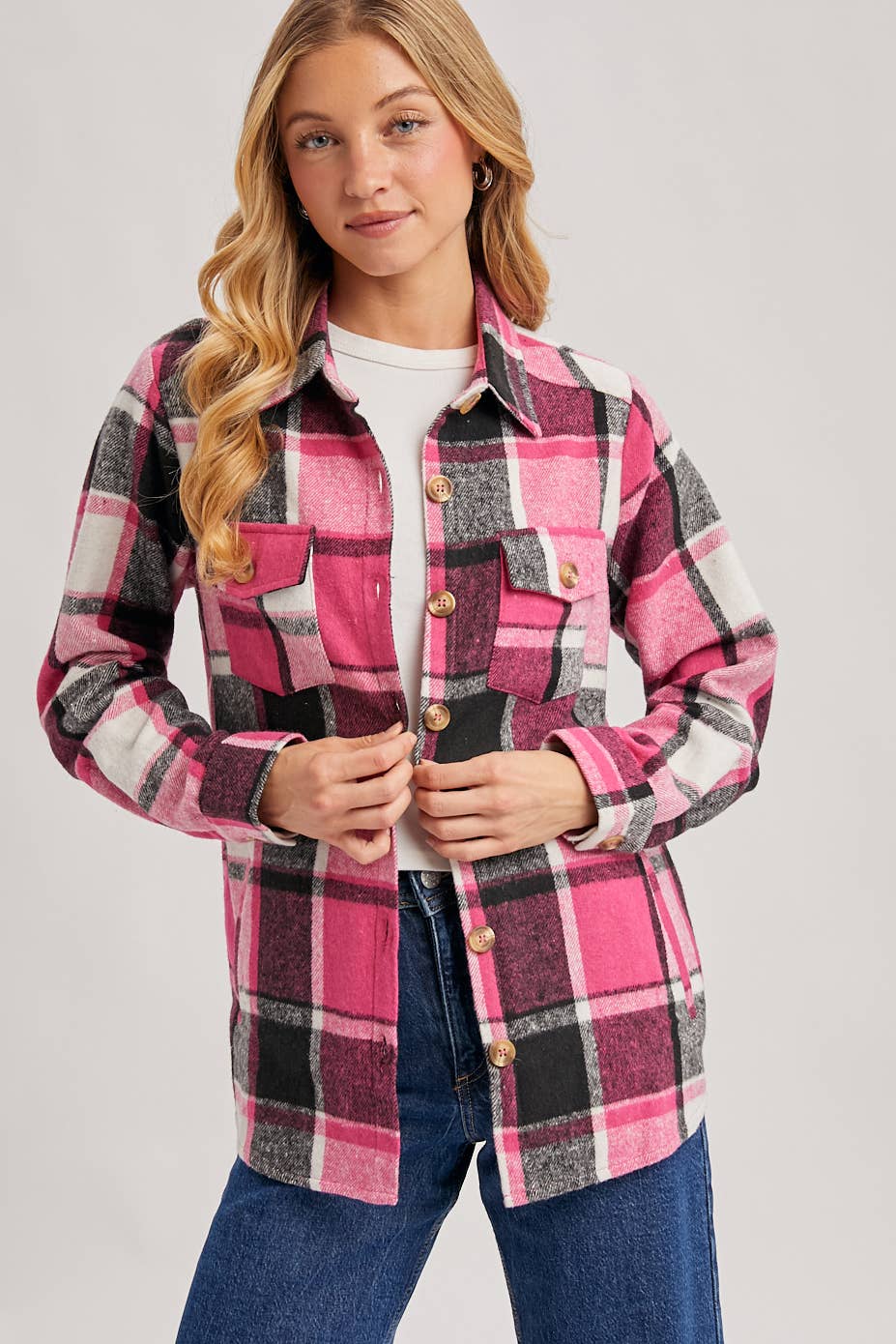 Bluivy - Wholesale Shirt Jacket/Shacket - Women's - FLANNEL PLAID SHACKET WITH POCKETS12