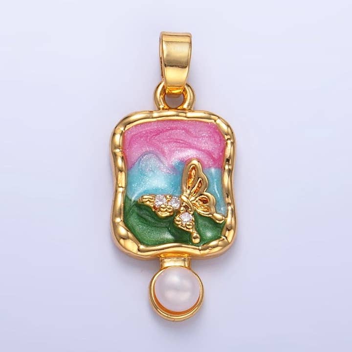 Colgante de Mariposa de Perla de Concha Relleno de Oro de 24K con Circonita Cúbica y Esmalte Multicolor Fundido | AA1037 para venta al por mayor de Aim Eternal