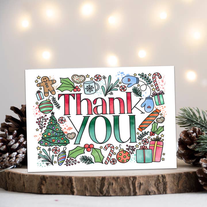Christmas Exclusive Hand Drawn Holiday Thank You Card for wholesale by Simply Crafty
