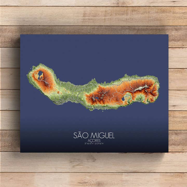 Poster of Sao Miguel Azores | Elevation map and other Purchase Wholesale articulos escolares. Free Returns & Net 60 Terms on Faire trending on Faire.