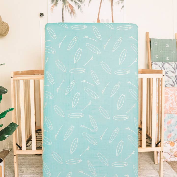 Kahakai Kids Collection - Wholesale Cot/Crib Sheets - Surfboard Crib Sheet1