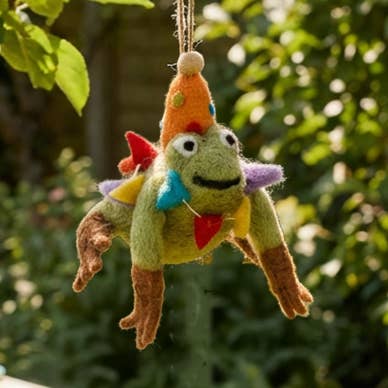Handmade Felt Crazy Frog Party Hanging Decoration for wholesale by Felt So Good