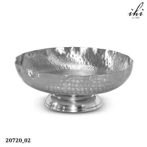India Handicrafts Inc - Wholesale Decorative Plate/Dish/Bowl - Short Hammmered Aluminum Pedestal Bowl4