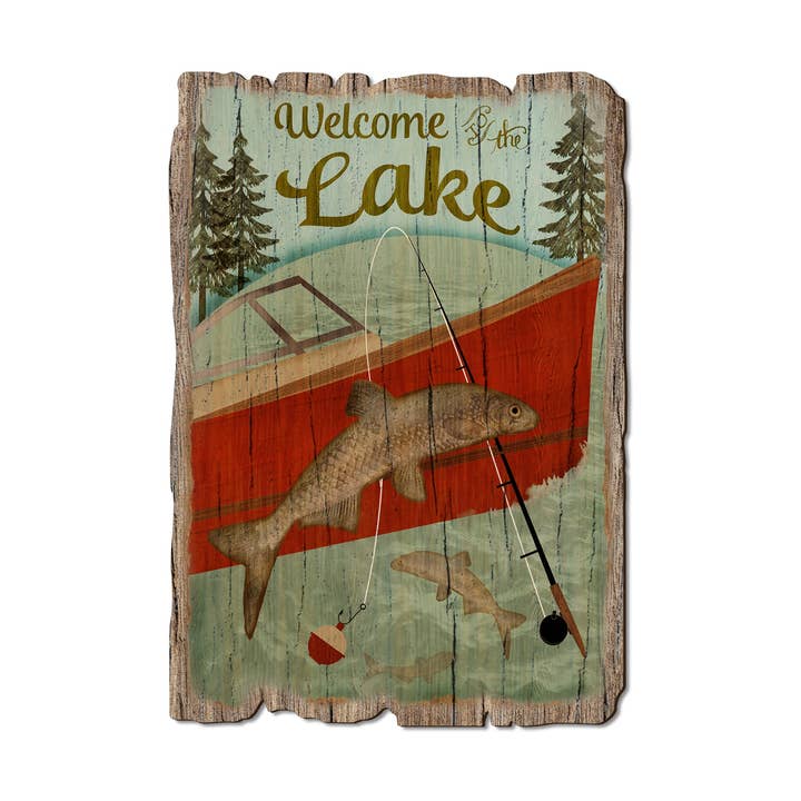 Welcome Lake Sign - Wood Rustic Postcards & Magnets for wholesale by DaydreamHQ