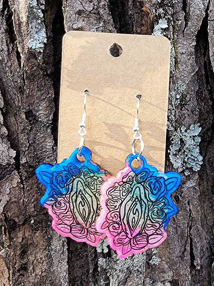 Sacred Feminine Vulva Dangle Earrings for wholesale by Loving Appalachia Inc