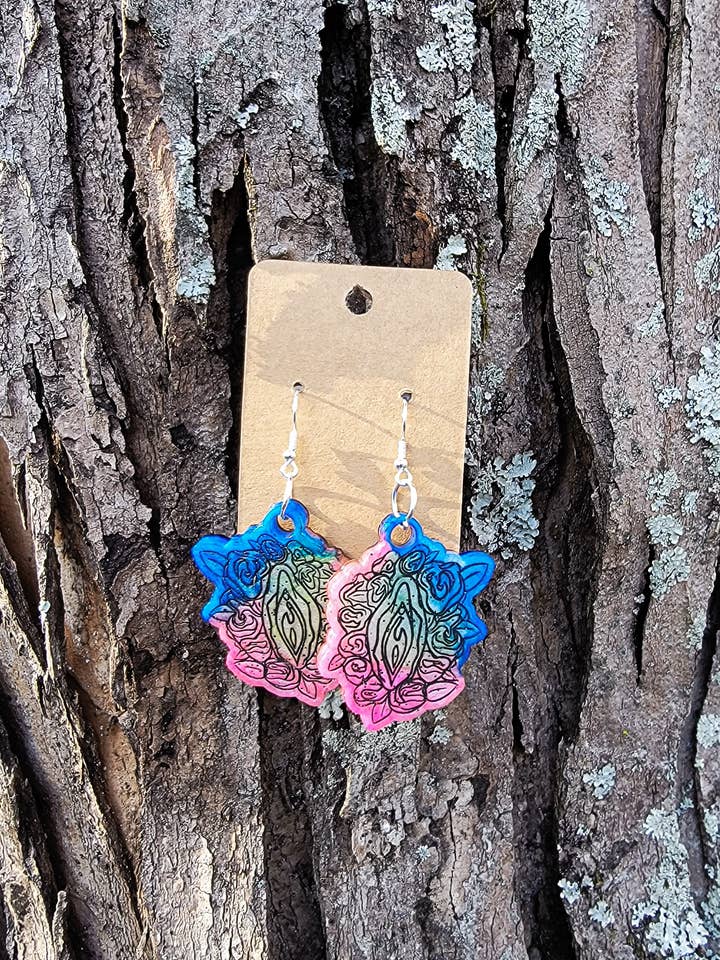Sacred Feminine Vulva Dangle Earrings for wholesale by Loving Appalachia Inc
