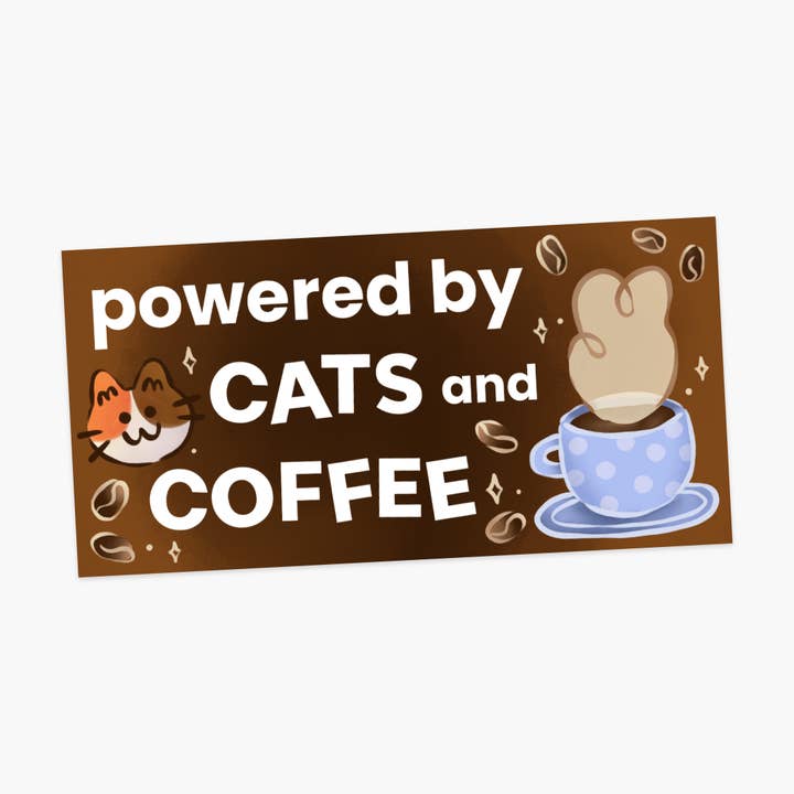 The Stray Shop - Wholesale Sticker - Powered by Cats & Coffee Bumper Sticker
