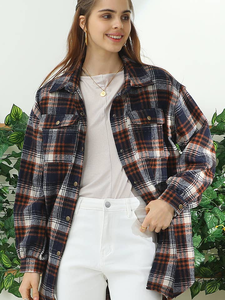 NINEXIS - Wholesale Shirt Jacket/Shacket - Women's - CWOJA406-P_FLANNEL PLAID JACKET SHACKET WITHOUT SIDE POCKET10
